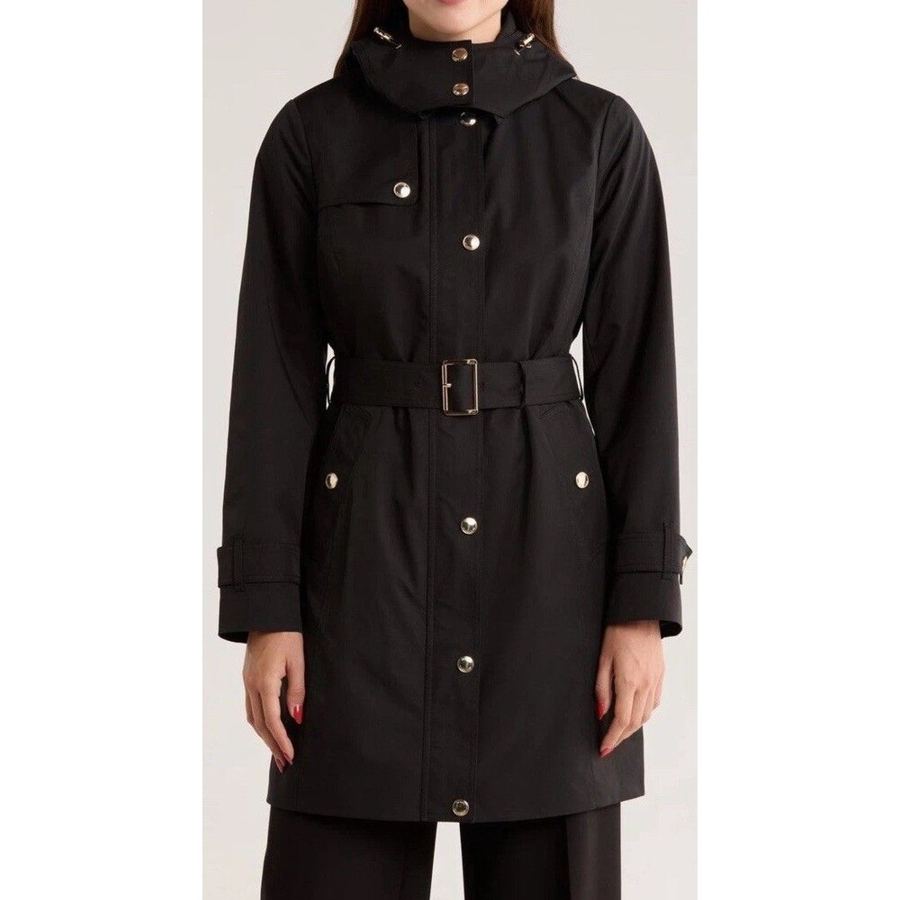 S Michael Kors Water Resistant Belted Trench Coat Black